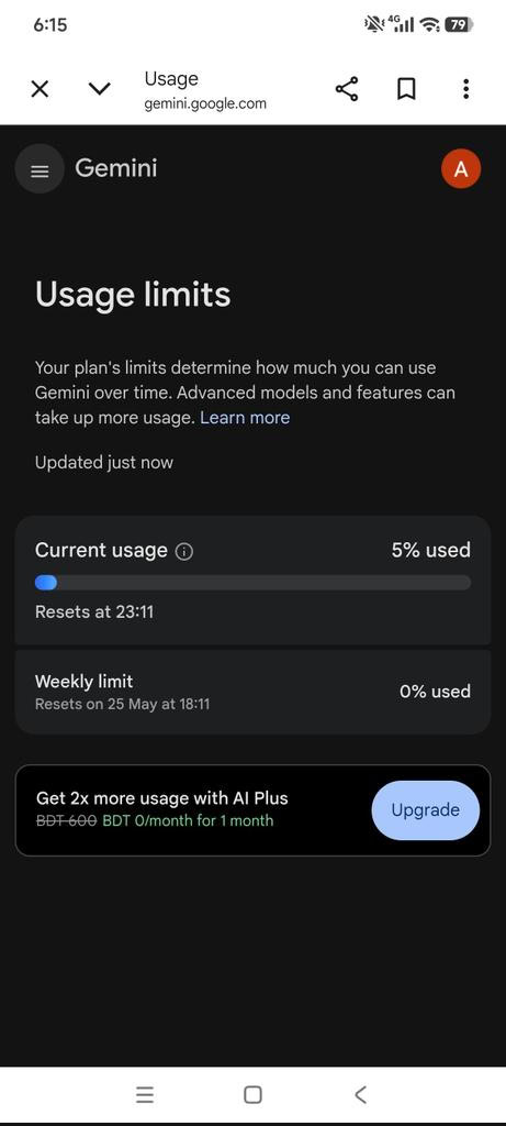 Gemini weekly limits Gemini weekly limits screen leaked