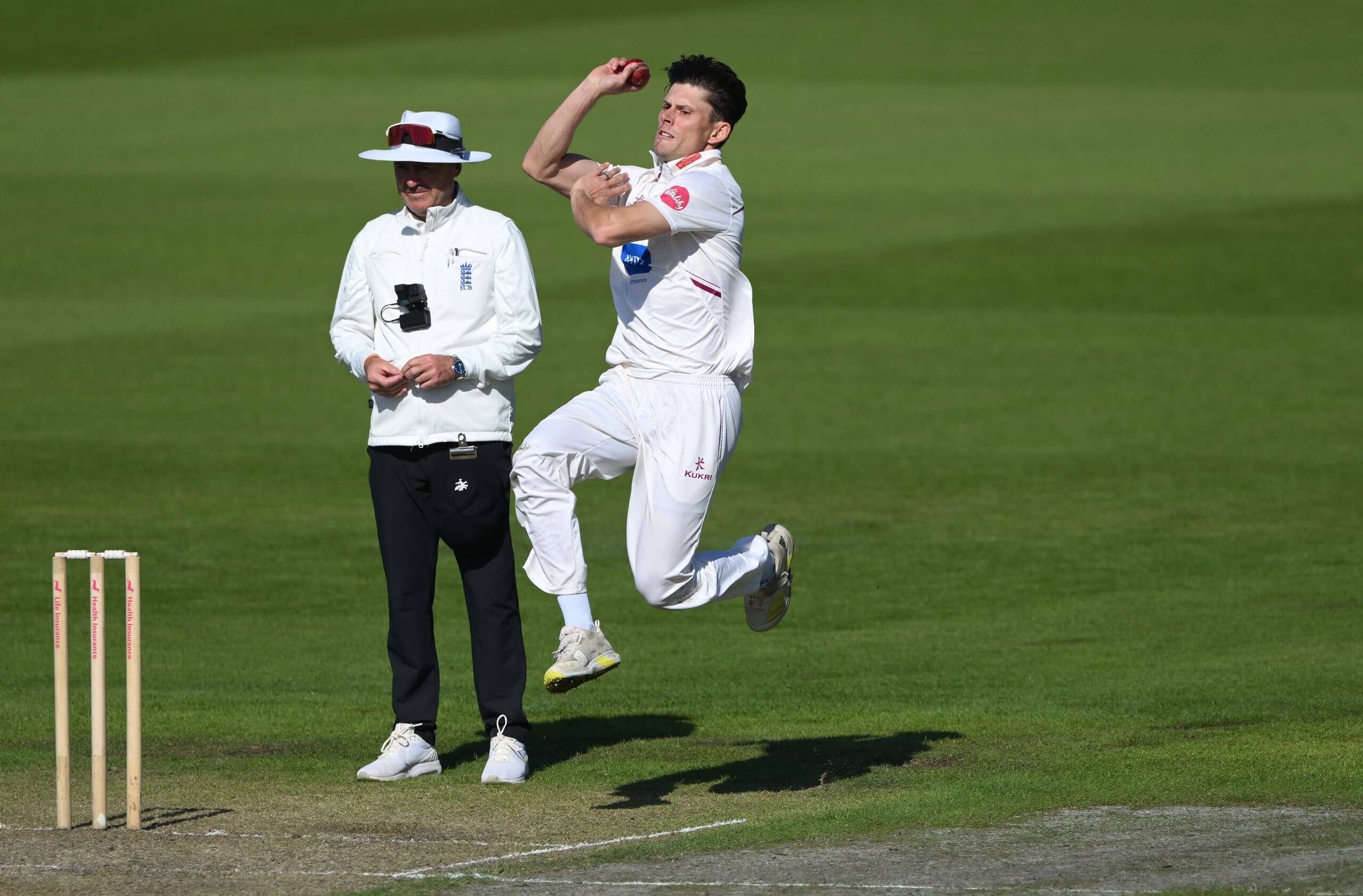 Brett Randell bowling for Somerset in 2024