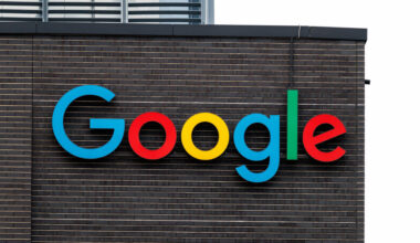 The Google logo and lettering can be seen on the facade of the company's Munich headquarters.