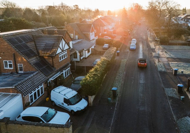 An elevated view of houses