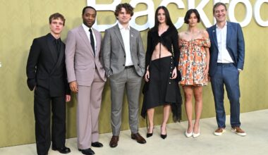 Finn Bennett, Chiwetel Ejiofor, Kane Parsons, Renate Reinsve, Lukita Maxwell and Mark Duplass attend an event for 'Backrooms'