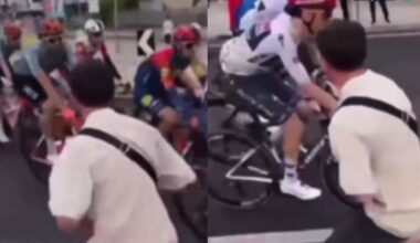 Giro d’Italia spectator runs on road pushes Soudal rider during stage six to Naples, 2026