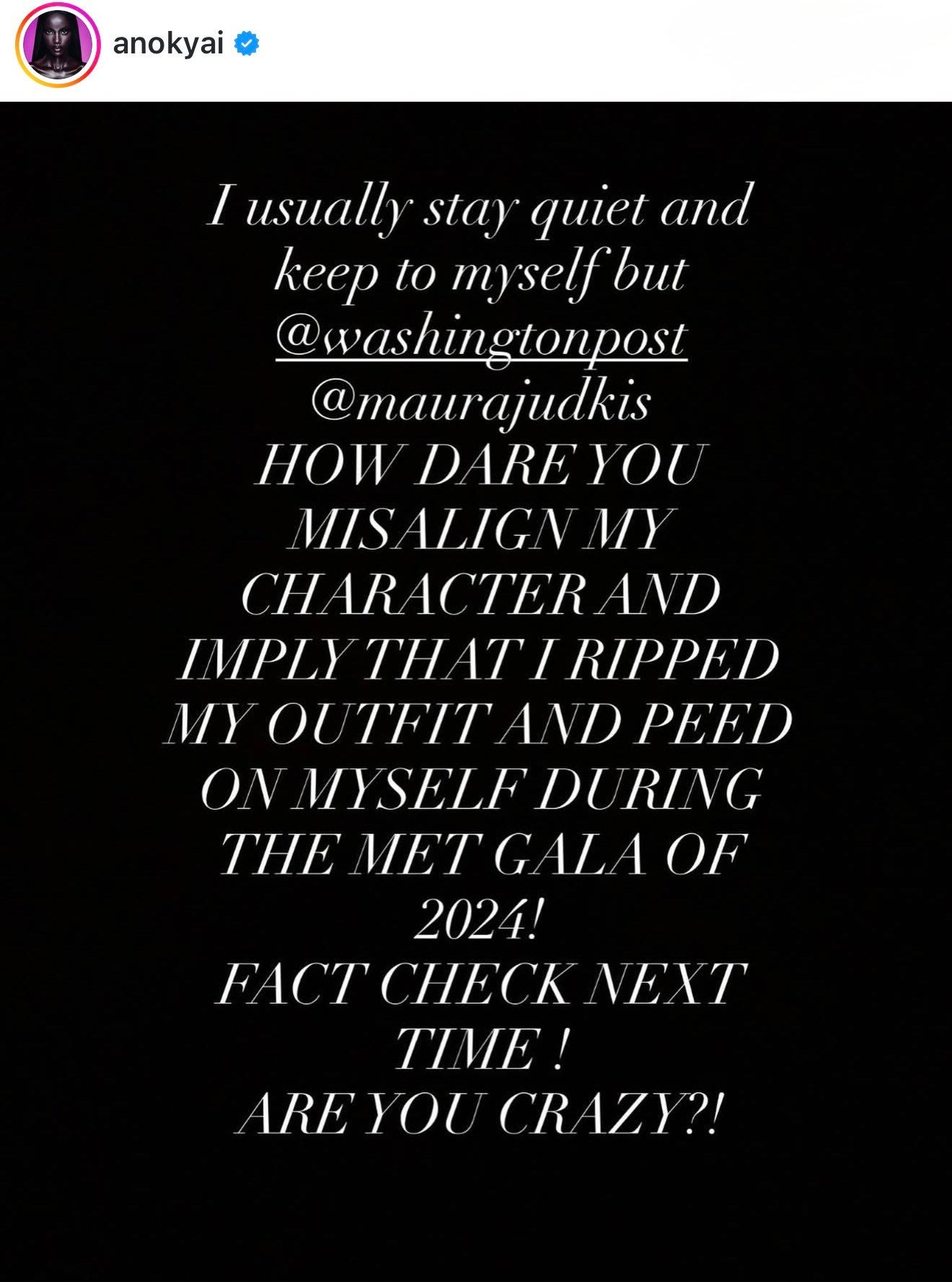 Anok Yai hit out at the crude rumour on her Instagram