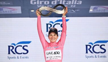 Elisa Longo Borghini (UAE Team ADQ) celebrates winning the 2025 Giro d'Italia Women 2025, in Imola, Italy. (Photo by Luc Claessen/Getty Images)