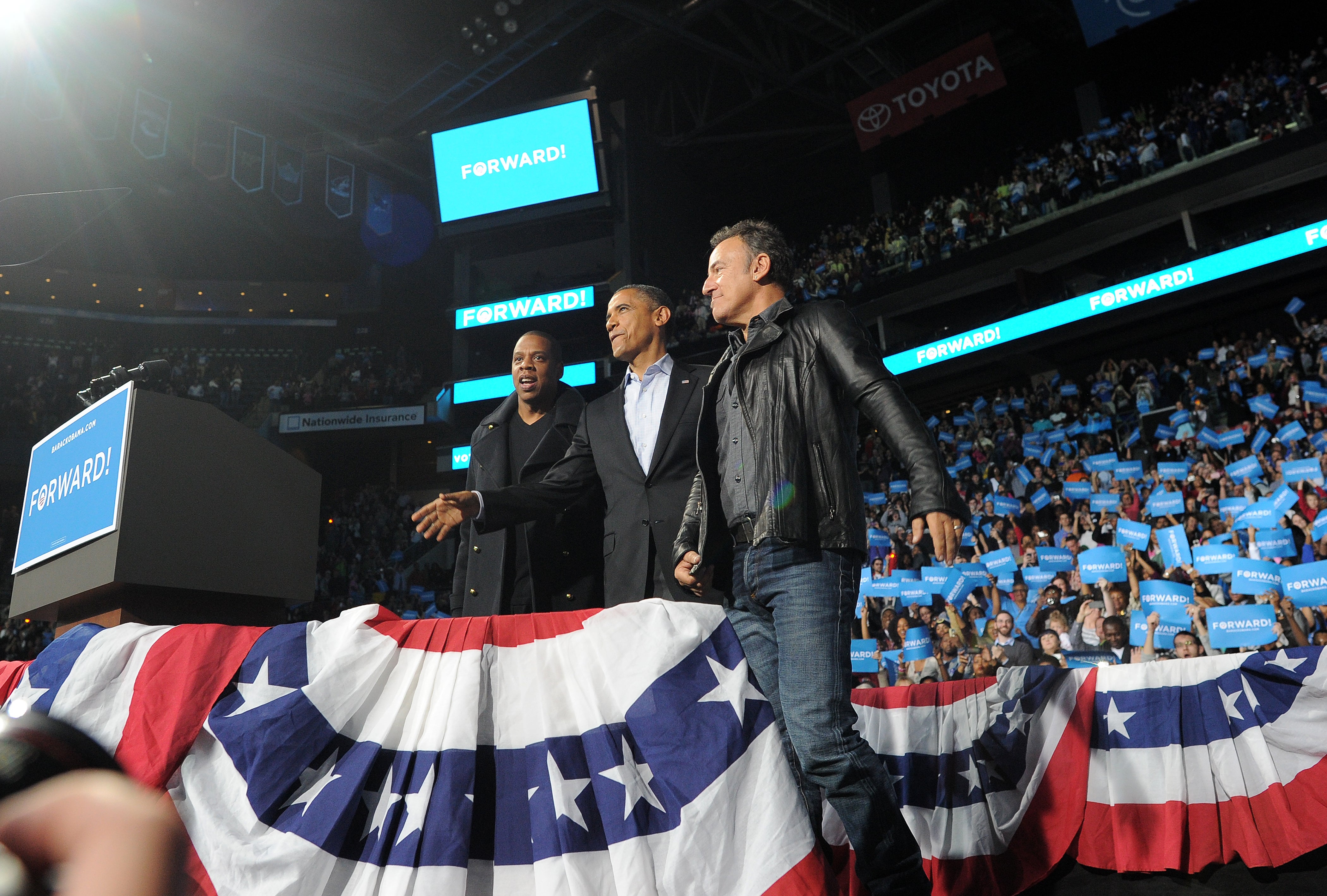 Jay-Z (left) frequently supported former President Barack Obama on his 2012 campaign trail