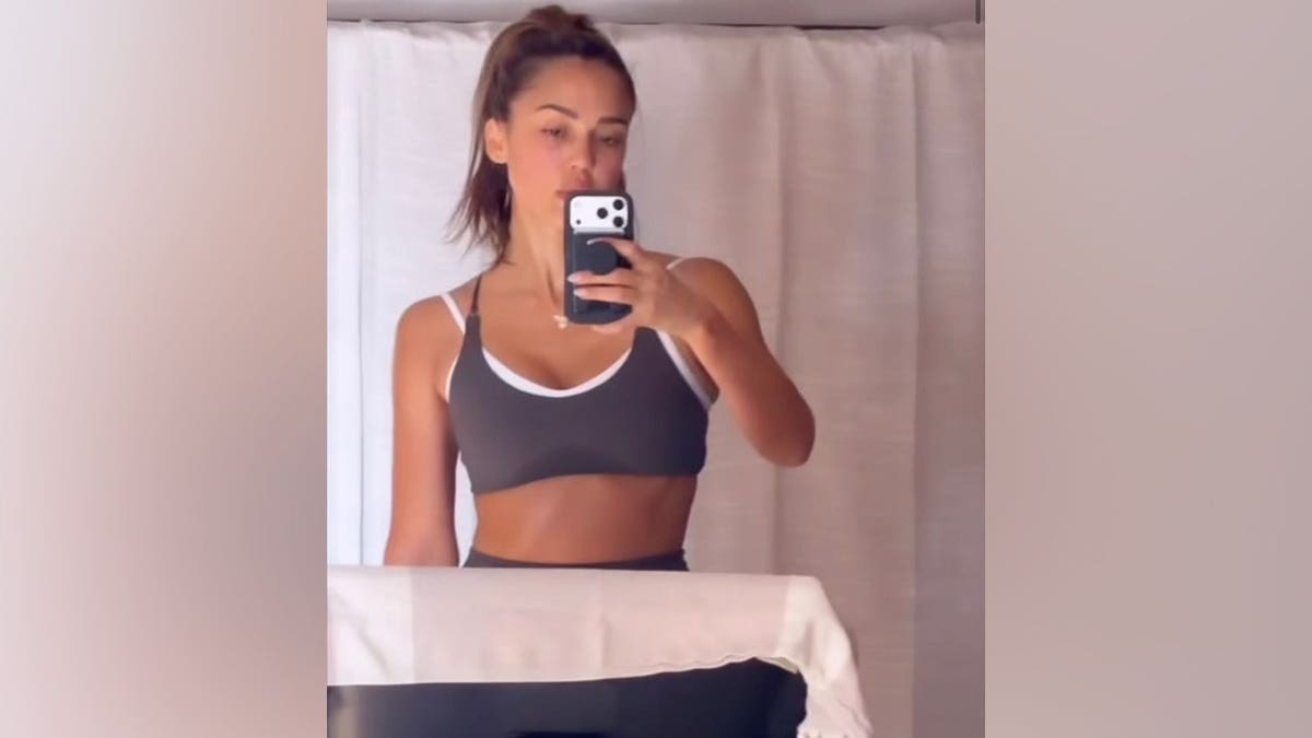 Jessica Alba appears in workout gear during a fitness video shared on social media.