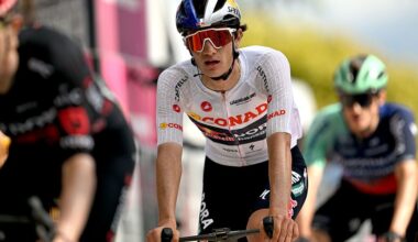 FERMO, ITALY - MAY 16: Giulio Pellizzari of Italy and Team Red Bull - BORA - hansgrohe - White Best Young Rider Jersey crosses the finish line during the 109th Giro d&amp;apos;Italia 2026, Stage 8 a 156km stage from Chieti to Fermo 315m / #UCIWT / on May 16, 2026 in Fermo, Italy. (Photo by Dario Belingheri/Getty Images)