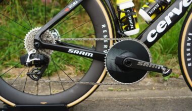 SRAM Red AXS Power Meter cranks on the Specialized S-Works Tarmac SL7 Red eTap ASX road bike