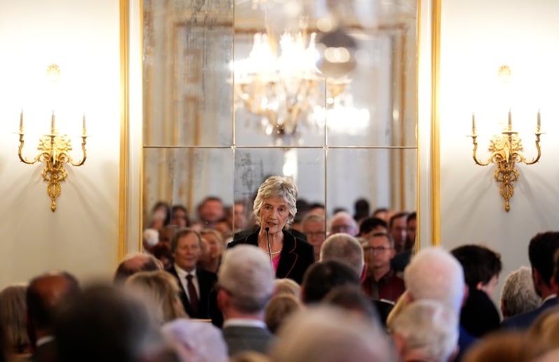 President Catherine Connolly speaks during a reception in her honour with members of the Irish community in Britain, at the Irish embassy in London, on Monday. Photograph: Jordan Pettitt/PA Wire