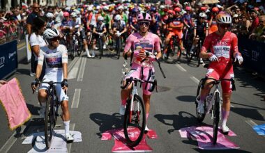 Elisa Balsamo on the start grid in the pink jersey