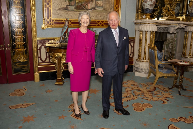 Connolly with Charles at Buckingham Palace on Monday. Photograph: Jordan Pettitt/Pool/Getty