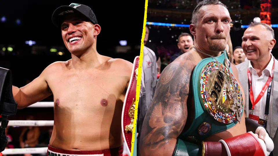 A graphic of David Benavidez alongside Oleksandr Usyk