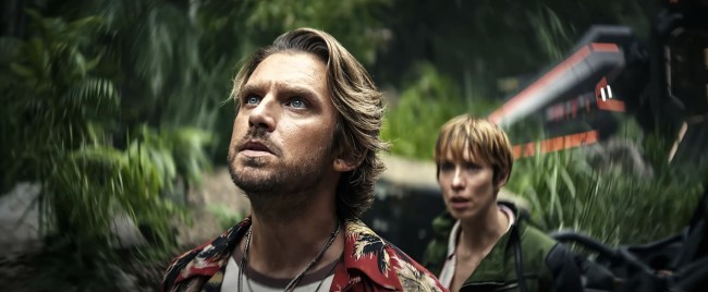 GODZILLA X KONG: THE NEW EMPIRE, from left: Dan Stevens, Rebecca Hall, 2024. © Warner Bros. / Courtesy Everett Collection