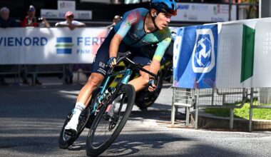 VARESE, ITALY - OCTOBER 07: Davide Ballerini of Italy and XDS Astana Team competes in the breakaway during the 104th Tre Valli Varesine 2025 a 200.3km one day race from Busto Arsizio to Varese on October 07, 2025 in Varese, Italy. (Photo by Dario Belingheri/Getty Images)
