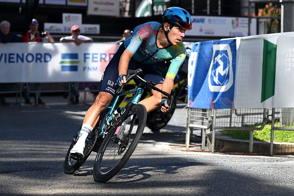 VARESE, ITALY - OCTOBER 07: Davide Ballerini of Italy and XDS Astana Team competes in the breakaway during the 104th Tre Valli Varesine 2025 a 200.3km one day race from Busto Arsizio to Varese on October 07, 2025 in Varese, Italy. (Photo by Dario Belingheri/Getty Images)