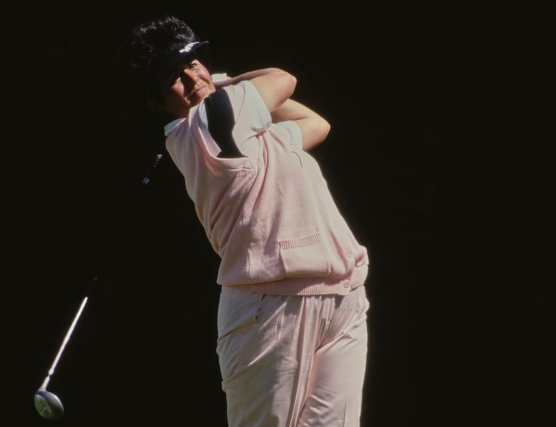 Nancy Lopez of the United States drives off the tee. Photograph: Ken Levine/Allsport/Getty