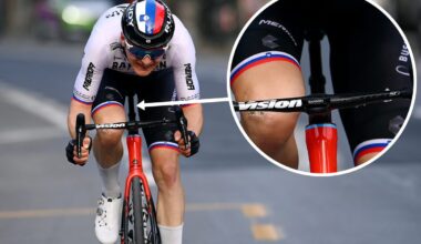 SANREMO, ITALY - MARCH 19: Matej Mohoric of Slovenia and Team Bahrain Victorious competes in the breakaway during the 113th Milano-Sanremo 2022 a 293km one day race from Milano to Sanremo / #MilanoSanremo / on March 19, 2022 in Sanremo, Italy. (Photo by Tim de Waele/Getty Images)
