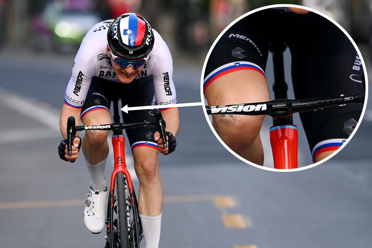 SANREMO, ITALY - MARCH 19: Matej Mohoric of Slovenia and Team Bahrain Victorious competes in the breakaway during the 113th Milano-Sanremo 2022 a 293km one day race from Milano to Sanremo / #MilanoSanremo / on March 19, 2022 in Sanremo, Italy. (Photo by Tim de Waele/Getty Images)