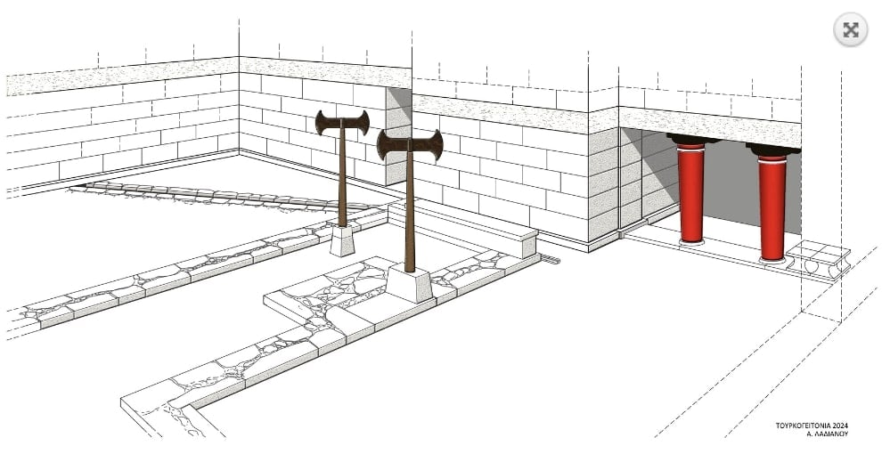 Design development of the southern entrance of the Minoan palace.