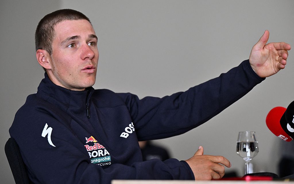 Remco Evenepoel of Red Bull-BORA-hansgrohe pictured during a press conference of Red Bull-BORA-hansgrohe, ahead of the Liege-Bastogne-Liege