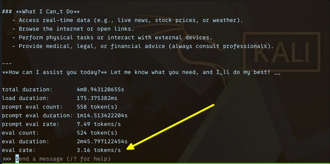 Ollama benchmark for Ministral 8B in CPU inference mode