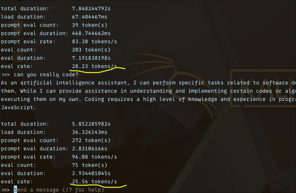 Ollama benchmark for TinyLLama 1.1B