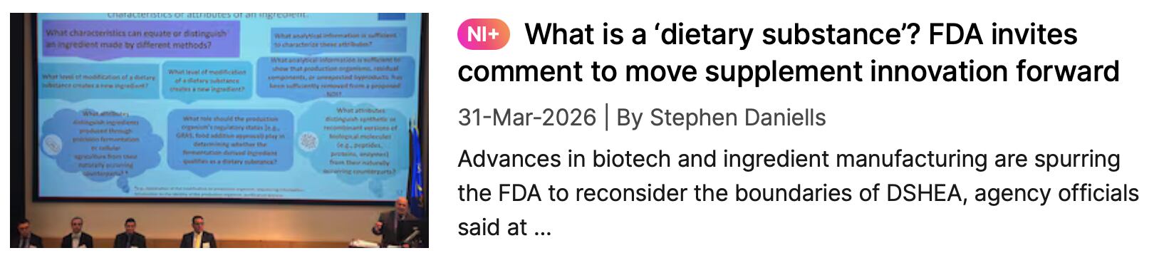 FDA dietary substance definition NI coverage