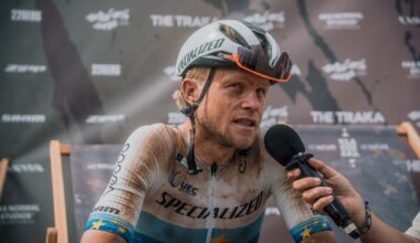 Mads W&uuml;rtz Schmidt (Specialized Off-Road) being interviewed after winning The Traka 360 in 2026