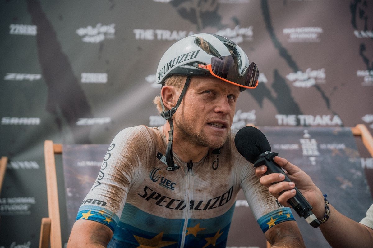 Mads W&uuml;rtz Schmidt (Specialized Off-Road) being interviewed after winning The Traka 360 in 2026
