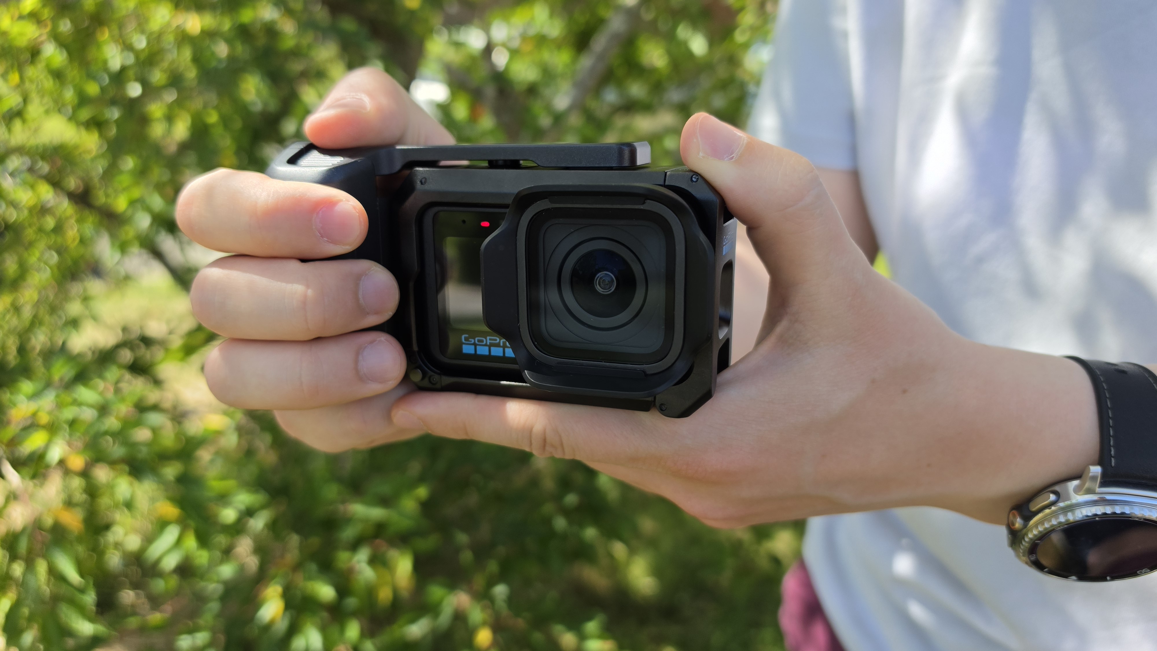 The GoPro Mission 1 being held