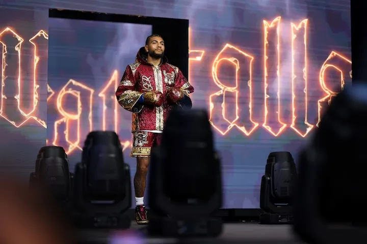 IBF lightweight titleholder Raymond Muratalla enters the ring ahead of a fight with Andy Cruz on January 24, 2026