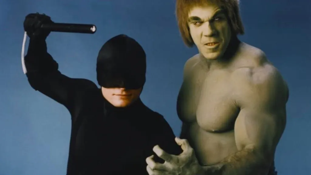 Rex Smith as Daredevil and Lou Ferrigno as the Hulk in The Trial of the Incredible Hulk