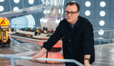 Russell T Davies, the Doctor Who showrunner, at the 14th/15th Doctor's TARDIS console