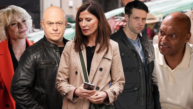 A composite image of Nicola Mitchell, Grant Mitchell, Bea Pollard, Mark Fowler and George Knight