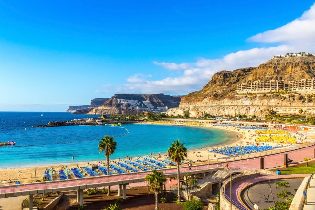 Panorama of Amadores beach (Spanish: Playa del Amadores) near famous holiday resort Puerto Rico de Gran Canaria on Gran Canaria island, Spain