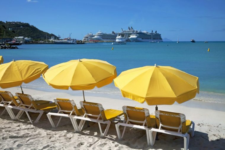 Cruise ships docked near Great Bay beach in St Martin (Photo: onfilm/Getty Images)