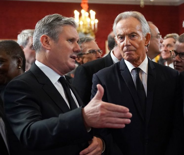 LONDON, ENGLAND - SEPTEMBER 10: (L-R) Labour leader Sir Keir Starmer, former British Prime Ministers Tony Blair and Gordon Brown arrive ahead of the proclamation of King Charles III on September 10, 2022 in London, United Kingdom. His Majesty The King will be proclaimed at the Accession Council in the State Apartments of St James's Palace, London. The Accession Council, attended by Privy Councillors, is divided into two parts. In part I, the Privy Council, without The King present, proclaims the Sovereign and part II where The King holds the first meeting of His Majesty's Privy Council. The Accession Council is followed by the first public reading of the Principal Proclamation read from the balcony overlooking Friary Court at St James's Palace. The Proclamation is read by the Garter King of Arms, accompanied by the Earl Marshal, other Officers of Arms and the Serjeants-at-Arms. (Photo by Kirsty O???Connor - WPA Pool/Getty Images)