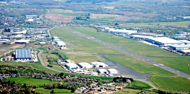 An aerial view of Coventry Airport in the West Midlands.