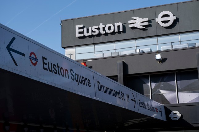 Exterior view of Euston Railway Station on 25th February 2026 in London, United Kingdom.