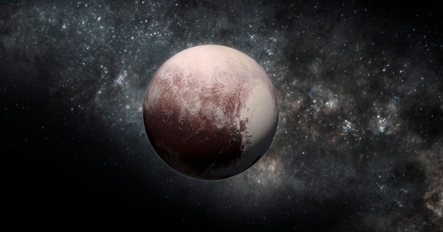 Pluto. Illustration incorporating NASA New Horizons terrain imagery.