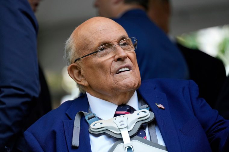 FILE - Former NYC mayor Rudy Giuliani participates in a ceremony commemorating the anniversary of the 9-11 terror attacks in New York, Thursday, Sept. 11, 2025. (AP Photo/Seth Wenig,File)