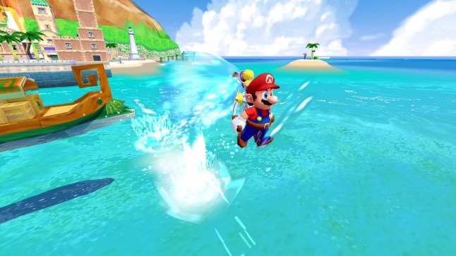 Super Mario Sunshine screenshot of Mario flying