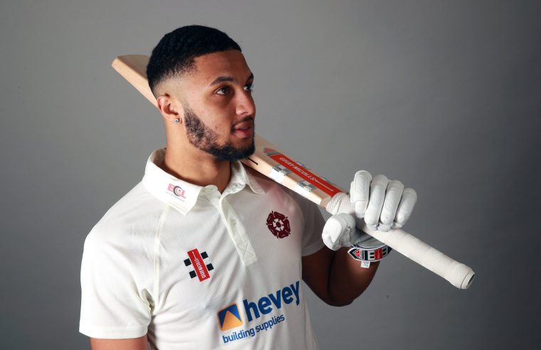 NORTHAMPTON, ENGLAND - MARCH 17: Emilio Gay poses for a portrait during the Northamptonshire County Cricket Club Photocall at The County Ground on March 17, 2021 in Northampton, England. (Photo by David Rogers/Getty Images)