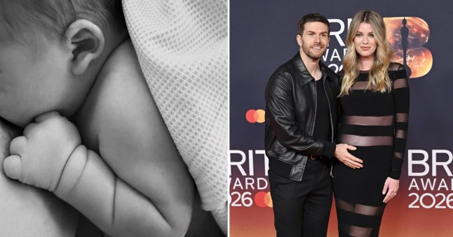 (Left) The first image of Dutch Cooper-Dommett and (Right) Joel Dommett and wife Hannah Cooper at the 2026 Brit Awards.