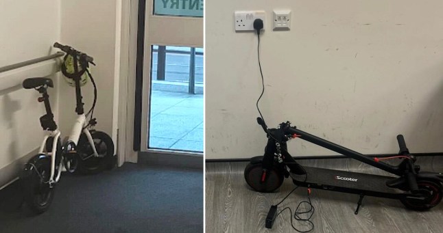 E-bikes left parked and charging at London hospitals despite fire warnings.