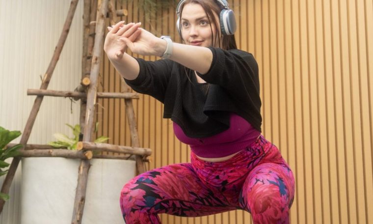 A woman does squats