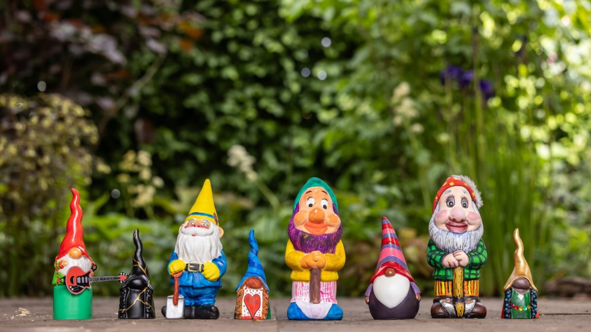 Undated handout photo issued by the Royal Horticultural Society of gnomes painted by celebrities photographed at RHS Chelsea Flower Show which will be on display at the 2026 Show and are available to bid on from tomorrow in an online auction that runs until Sunday 24th May. Gnome lineup (left-right): FBrian May, Kelly Hoppen, Alan Titchmarsh, Mary Berry, Frances Tophill, Angellica Bell, Joanna Lumley and Floella Benjamin. For the second time in the history of the RHS Chelsea Flower Show, the world's leading horticultural charity has lifted its ban on gnomes, inviting celebrities to paint them to help raise funds for the next generation of gardeners. The ban on gnomes has been lifted only once before, in 2013, to celebrate the centenary of the RHS Chelsea Flower Show. Issue date: Thursday May 14, 2026. PA Photo. Photo credit should read: Oliver Dixon/RHS/PA Wire NOTE TO EDITORS: This handout photo may only be used in for editorial reporting purposes for the contemporaneous illustration of events, things or the people in the image or facts mentioned in the caption. Reuse of the picture may require further permission from the copyright holder.