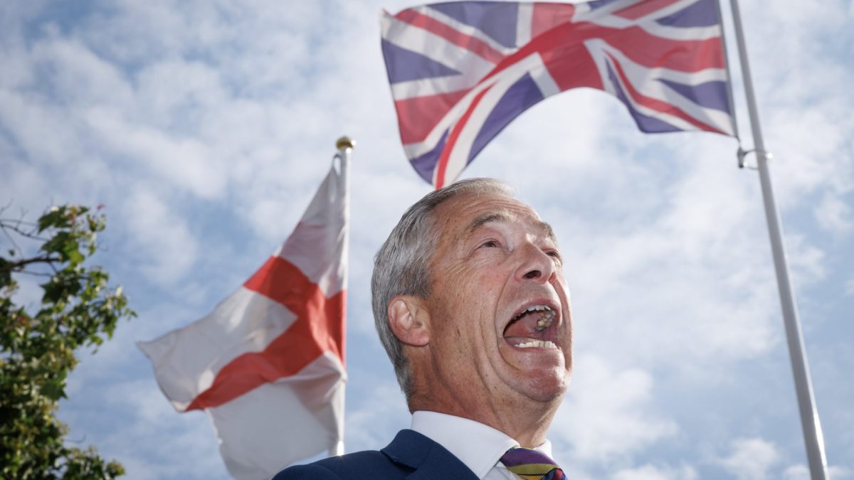 ROMFORD, ENGLAND - MAY 08: Reform UK leader Nigel Farage speaks with media outside Havering Town Hall following the 2026 local election results on May 08, 2026 in Romford, England. Voters went to the polls yesterday in the local elections across England. Results counted overnight show widespread losses for the Labour Party. Several key Labour councils have surrendered their majority as Reform UK and the Liberal Democrats make significant gains. (Photo by Dan Kitwood/Getty Images)