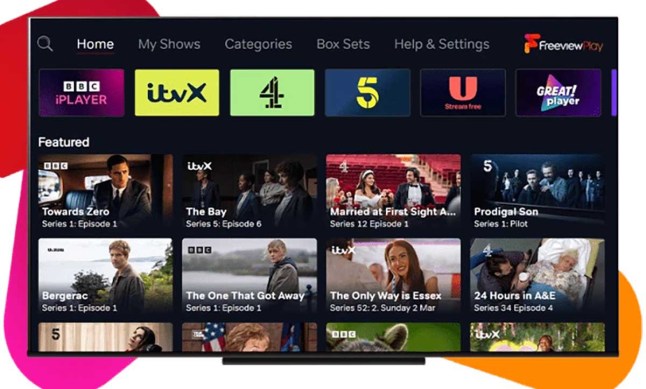 FreeView TV showing the different channels, programs and streaming platforms available.