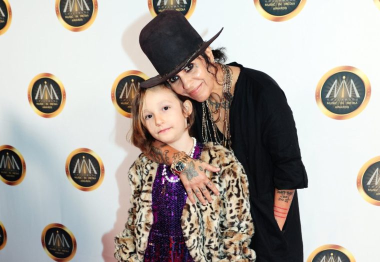 LOS ANGELES, CALIFORNIA - NOVEMBER 20: (L-R) Linda Perry and Rhodes Perry attend the 2024 Hollywood Music In Media Awardsat AVALON Hollywood on November 20, 2024 in Los Angeles, California. (Photo by Ella Hovsepian/Getty Images)